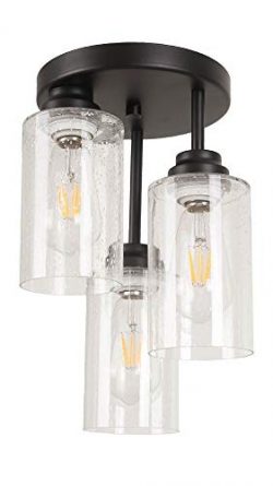 Houzlamod 3-Light Semi-Flush Mount Ceiling Light with Seeded Glass