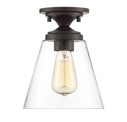 Trade Winds Lighting TW60047ORB Industrial Vintage Retro Fluted Clear Glass Loft Close to Ceilin ...