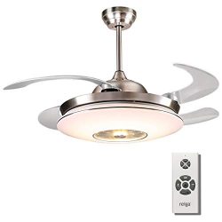 reiga 44″ Invisible Retractable Blade Ceiling Fan with Dimmable LED Light and Remote Contr ...