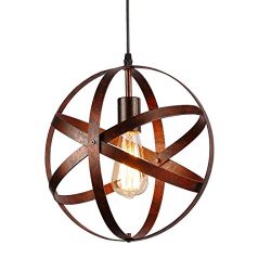 Industrial Vintage Globe Pendant Light Fixture,Metal Spherical Changeable Hanging Ceiling Light  ...