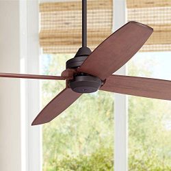 52″ Impel Mission Outdoor Ceiling Fan Oil Rubbed Bronze Walnut Wood Damp Rated for Patio P ...