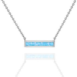 PAVOI 14K White Gold Plated Thin Bar Light Blue Created Opal Necklace 16-18″