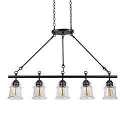 Stone & Beam Modern Farmhouse Dark Bronze 5-Light Island Pendant, 29″ H, With  Bulbs,  ...