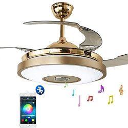 Fandian 42” Modern Ceiling Fans with Light Smart Bluetooth Music Player Chandelier 7 Color ...