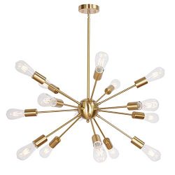 15 Lights Sputnik Chandeliers Brushed Brass Mid Century Ceiling Light Fixture Modern Pendant Lig ...