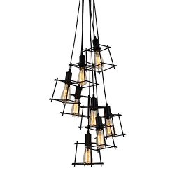 T&A 8 Lights Geometric Cage Shade Cluster Chandelier,Industrial Retro Style Hanging Light