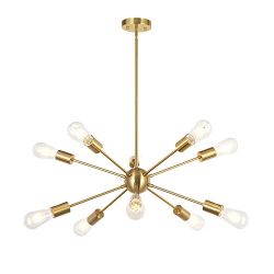 BONLICHT Sputnik Chandelier 10 Light Brushed Brass Modern Pendant Lighting Gold Industrial Vinta ...