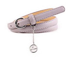 Women Fashion PU Leather Dress & Jeans Thin Waist Belt for Girls and Ladies Silver Color Buc ...