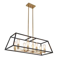 Artika CAR36-ON Rectangular 8 Pendant Light Fixture, Kitchen Island Chandelier, with a Steel Bla ...