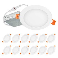 LUXTER (12 Pack) 6 inch Ultra-Thin Round LED Recessed Panel Light with Junction Box, Dimmable, I ...