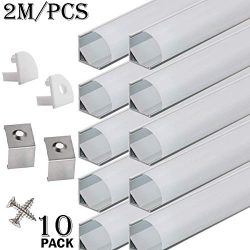 StarlandLed 10-Pack 6.6FT/2 Meter LED Aluminum Channel V-Shape, LED Profile with End Caps and Mo ...