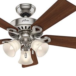 Hunter Fan 44 inch Brushed Nickel Ceiling Fan with Swirled Marble Glass Light Kit and Remote Con ...