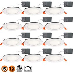 4 Inch Slim Led Downlight 9W Dimmable (65W Equivalent) ETL Listed 650LM 5000K Junction Box Reces ...