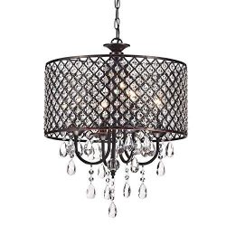 Edvivi Marya 4-Lights Oil Rubbed Bronze Round Crystal Chandelier Ceiling Fixture | Beaded Drum S ...