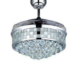 NOXARTE 42 Inch LED Dimmable Fandelier Chrome Crystal Chandelier (Warm/Daylight/Cool White) Fold ...