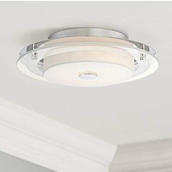 Clarival Modern Ceiling Light Flush Mount Fixture LED Chrome 12 1/2″ Wide White Acrylic Di ...
