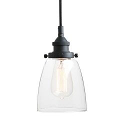 Pathson Retro Pendant Lighting, Industrial Small Hanging Light with Clear Glass and Textile Cord ...