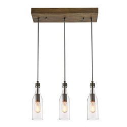 LNC A03491 Wooden Pendant Lights 3-Height Adjustable Farmhouse Chandelier for Kitchen Island and ...