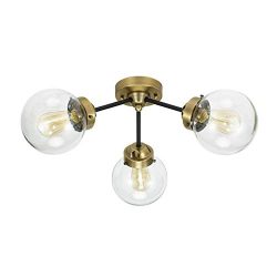 Rivet Mid-Century Modern Two-Tone Black and Brass 3-Light Semi-Flush Mount Ceiling Light, 10R ...