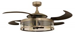 Fanaway 212928010 Classic Retractable 4 Blade Indoor Ceiling Fan with Dimmable LED Light Kit and ...