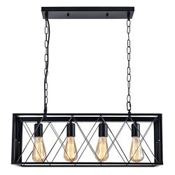 ISRAMP Industrial 4-Light Kitchen Island Pendant Light, Rectangle Iron Matte Black Shade Ceiling ...