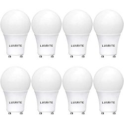 Luxrite GU24 LED A19 Light Bulb, 60W Equivalent, 3000K Warm White, Dimmable, 800 Lumens, LED GU2 ...