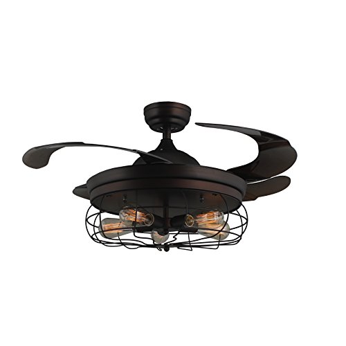 45″ Industrial Edison Bulbs Ceiling Fans Wire Caged Acrylic Retractable Blades Dimmable an ...