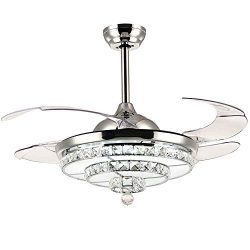 KALRI Modern 42” Crystal Chandelier Ceiling Fan for Living Room Bedroom with LED Light Kit ...