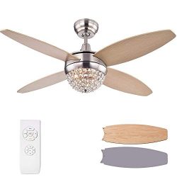 Chandelier Crystals Fans, Remote Fan Remote Control Wood Chandelier Brown and Silver Grey Ceilin ...