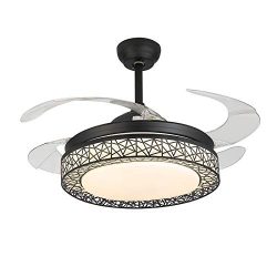 KALRI Dimmable 42 Inch Ceiling Fans with LED Lights and 4 Retractable Blades Modern Invisible Ch ...