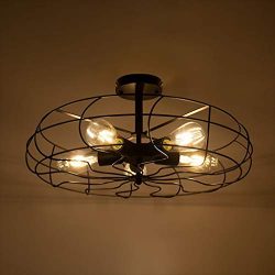 Beyonds Industrial Vintage Chandelier Mounted Metal Ceiling Lamp, 18.1″ x 10.2″, Mod ...