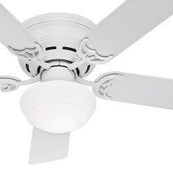 Hunter Fan 52in White Finish Low Profile Ceiling Fan Cased White Glass Light Kit (Renewed) (White)