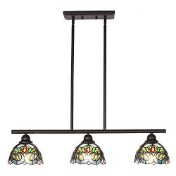 VINLUZ Tiffany Chandeliers 3 Light Fixture Pendant 7.5-inch Shade Multi-Colored, Victorian Mid C ...