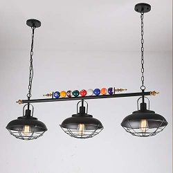 NIUYAO Hanging Pool Table Light Fixture 47”W Island Light with Metal Shade, Metal Cage Fra ...