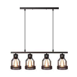 Kitchen Island Lighting 4-Light Pendant Light Fixture with Paint Finish Cage Lampshade Modern In ...