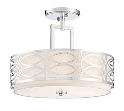 Kira Home Sienna 15″ 3-Light Semi Flush Mount Ceiling Light, White Fabric Shade + Glass Di ...