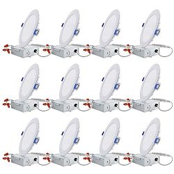 TORCHSTAR 12-Pack 6 Inch Slim Recessed Lighting with Junction Box, 12W 100W Eqv. 850lm Dimmable  ...