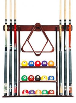 Cue Rack Only – 6 Pool Cue – Billiard Stick Wall Rack Made of Wood Choose Mahogany,  ...