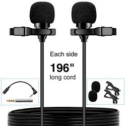 PoP voice Premium 16 Feet Dual-head Lavalier Microphone, Professional Lapel Clip-on Omnidirectio ...