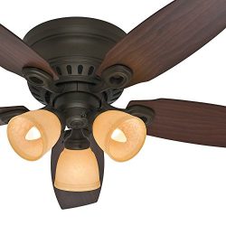 Hunter Fan 46 inch New Bronze Ceiling Fan with Amber Scavo Glass Light Kit (Renewed) … (New Bronze)