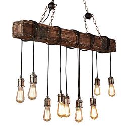 JinYuZe Farmhouse Chandelier Rustic Wood Beam Edison Hanging Ceiling Lighting Natural Reclaimed  ...