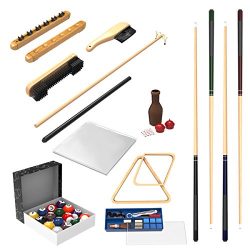 Pool Table Accessory 32 Piece Kit- Billiards Balls, Cues, Stick Repair, Roman Rack, Table Brush, ...