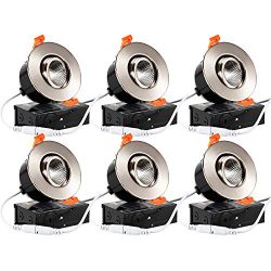 TORCHSTAR 6-Pack 3″ Gimbal LED Dimmable Recessed Light with J-Box, 7W (50W Eqv.) 500lm, Airtight ...