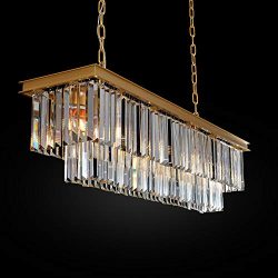 Meelighting L39.4″ W10.2″ Gold Rectangle Modern Crystal Chandeliers Lighting Pendant ...