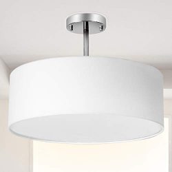 Ceiling Light, Semi-Flush Mount Modern Fabric Pendant Light Shade, Large Grey Drum Lampshade, Ro ...