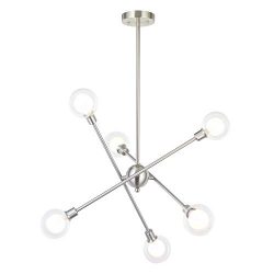 VINLUZ Contemporary Sputnik Chandelier Brushed Nickel Lighting 6 Bulbs Included 6 Lights Ceiling ...