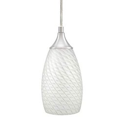 Modern Hanging pendent Light with Hand-Crafted Marble Glass Opal Matte Pattern Shade, Brushed Ni ...