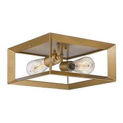 Emliviar 2-Light Flush Mount Light, 12″ Ceiling Light Fixture, Antique Brass Finish, 3040-2