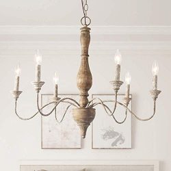 LNC Handmade Wood Chandelier, 6-Light Rust Arms French Country Chandelier for Dining Room, Bedro ...