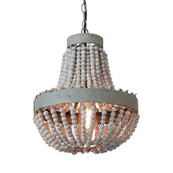 Anmytek Wood Beaded Chandelier Pendant Light Gray White Finishing Kitchen Island Lighting Retro  ...